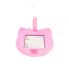 back view of pink silicone kitty cat luggage tag set of 2
