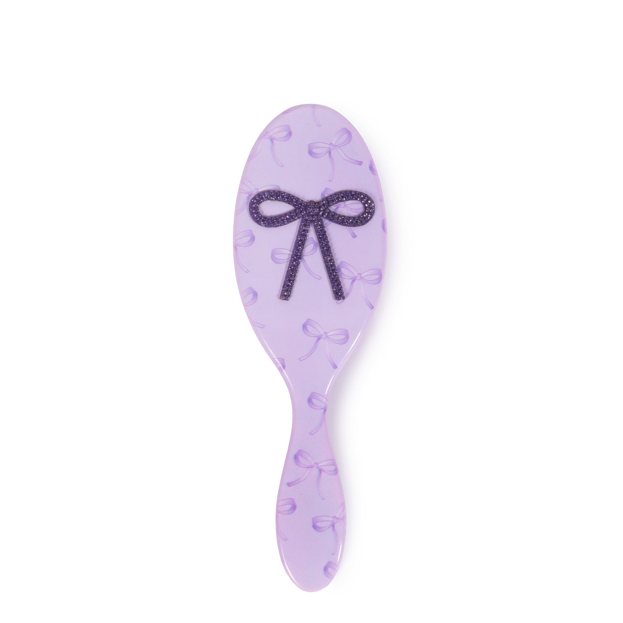Bow Printed Purple Shaped Hair Brush, with a beaded purple bow patch