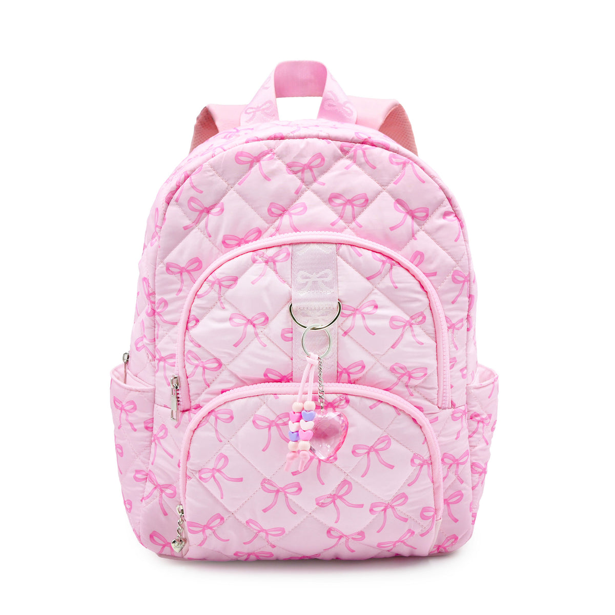 black pink leather bow large backpack purse Bow Printed Quilted Large Backpack with Charm