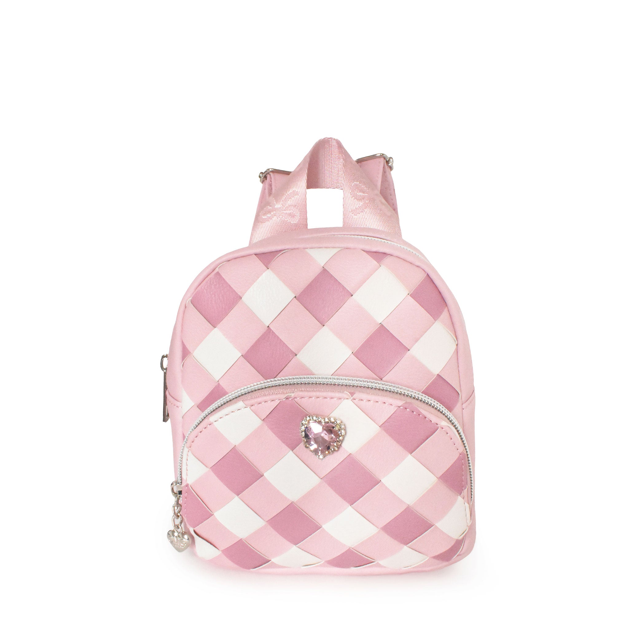 gingham woven micro mini backpack with heart geam
