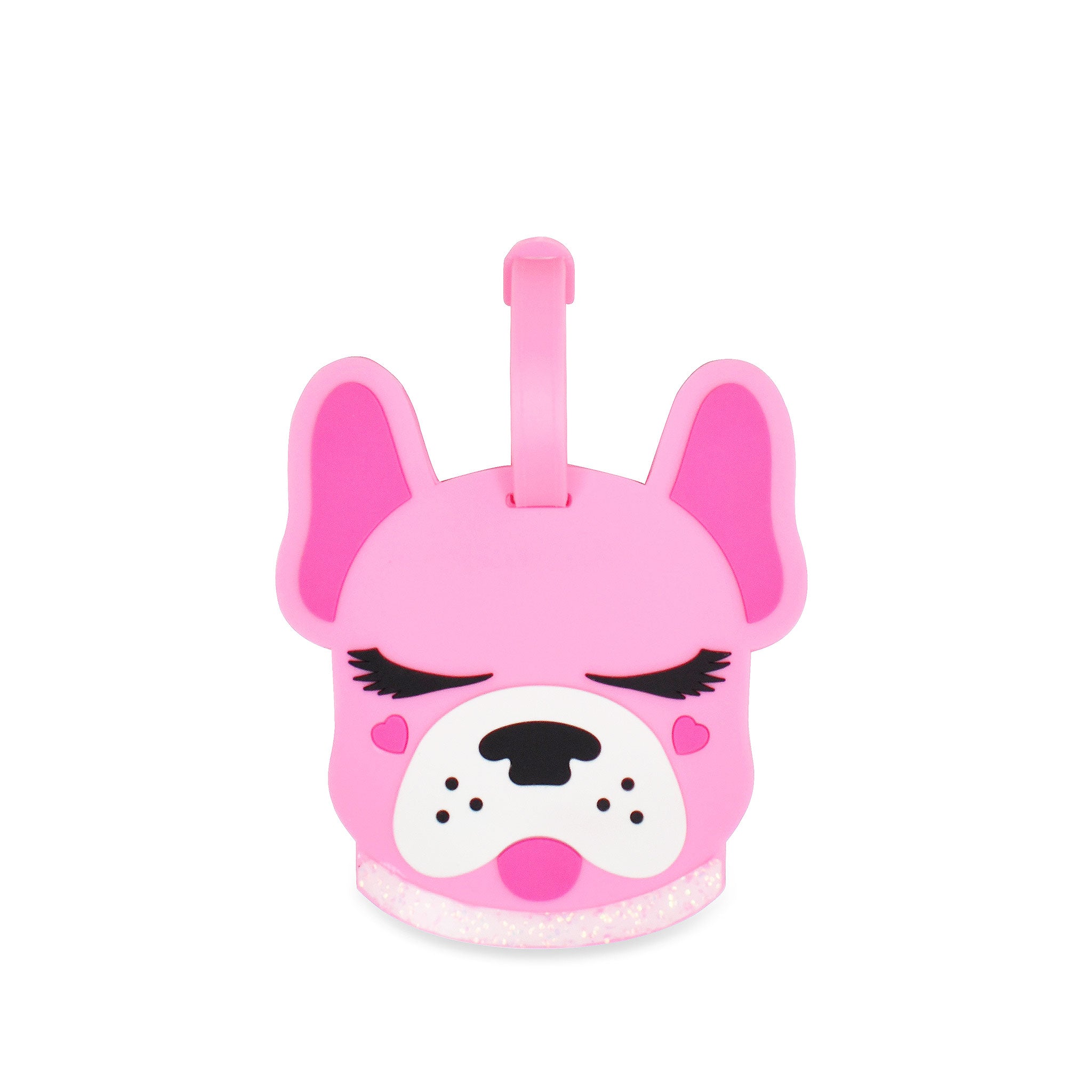 front view of a bulldog shaped luggage tag