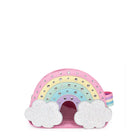 Front view of rainbow shaped chear pouch embellished with rhinestones