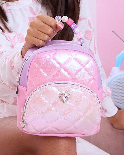 gazigo pink mini backpack Quilted Metallic Color Block Micro Mini Backpack