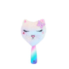 Front view of a plush kitty cat face heart-shaped hairbrush 