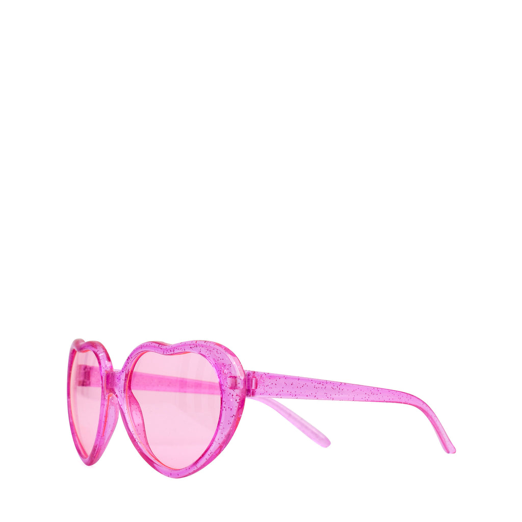 Side view of pink glitter heart shaped glasses