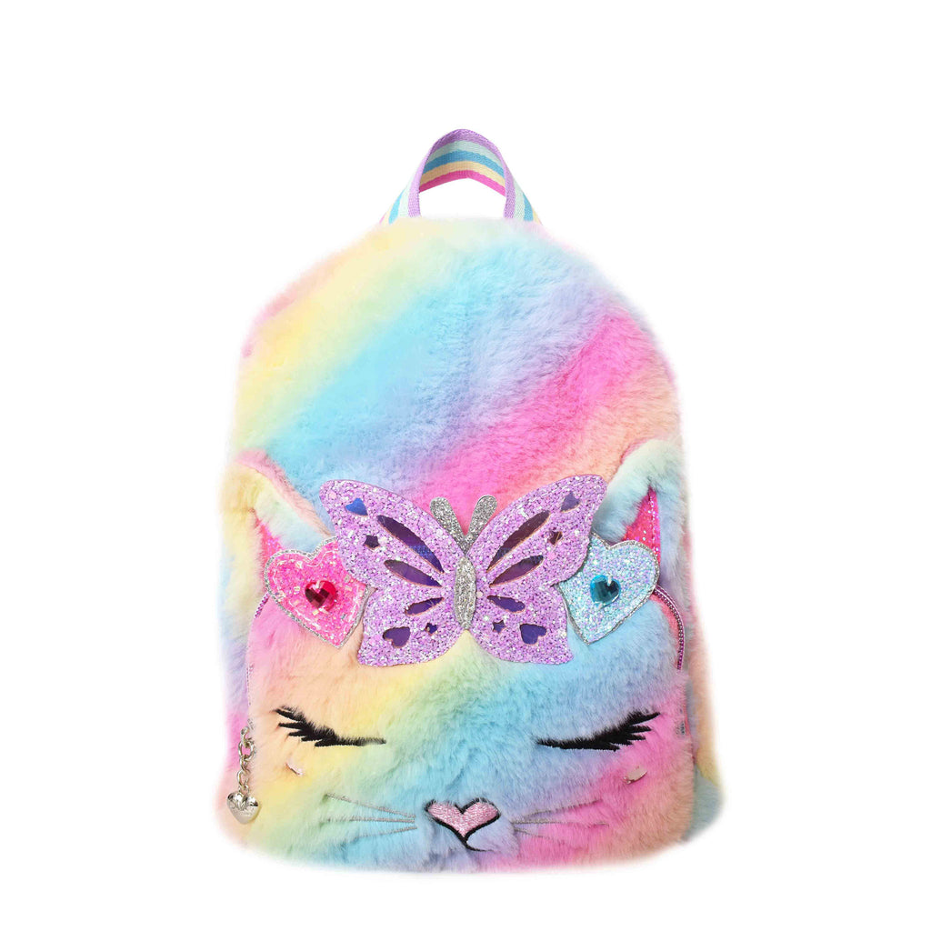 Front View of a Kitty Cat Ombre Plush Mini Backpack with a Butterfly Crown