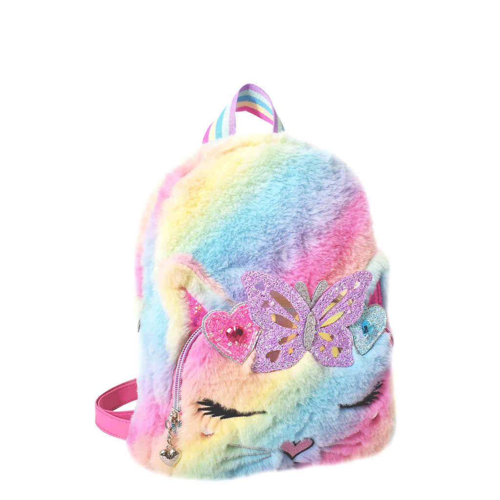 Side View of a Kitty Cat Ombre Plush Mini Backpack with a Butterfly Crown