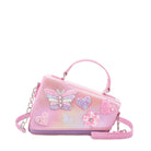 Pink and Lavender Angled Crossbody Bag with Butterfly, Heart, and Daisy Appliques