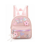 Pink mini backpack with butterfly, heart, and daisy appliqués 