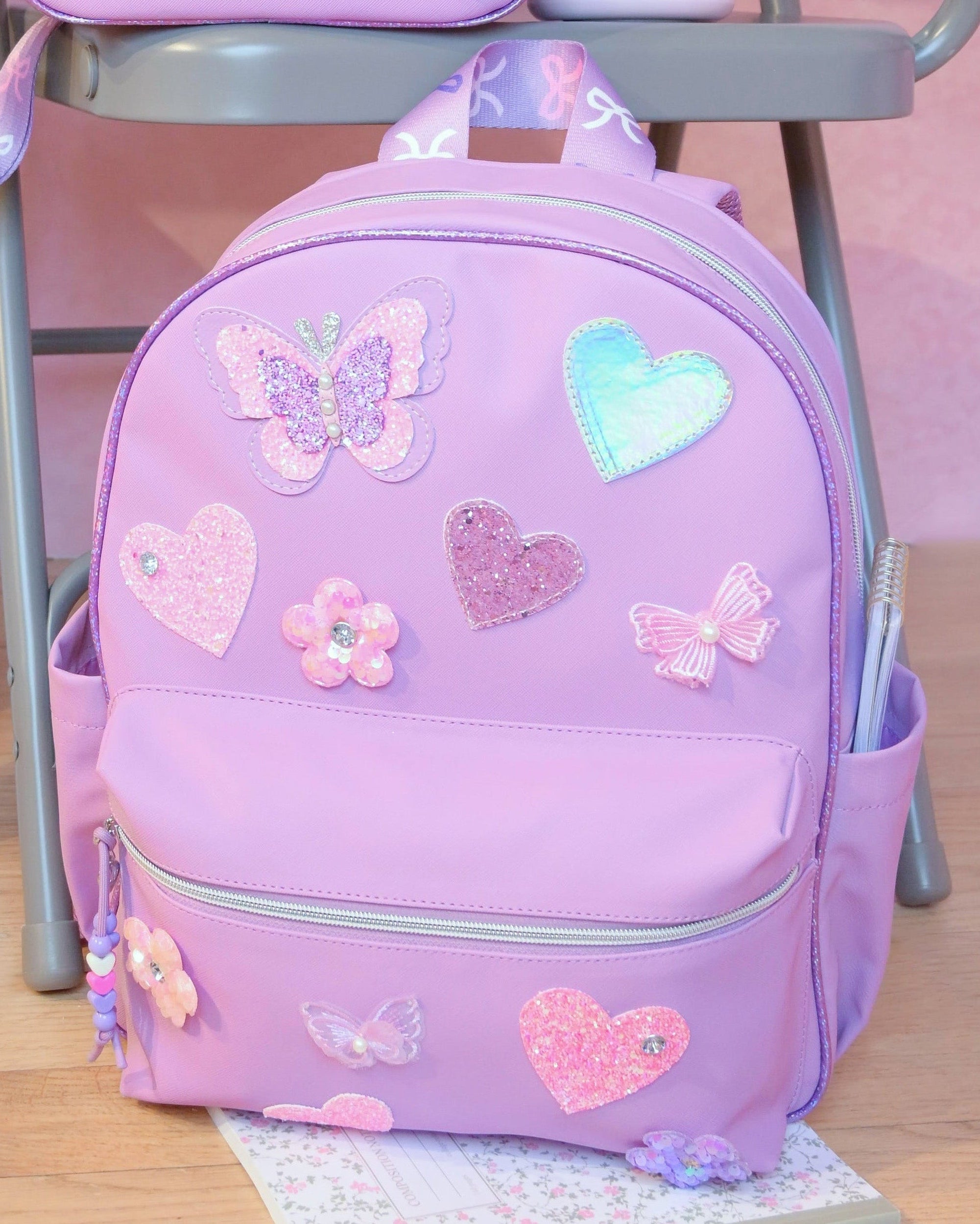 Butterfly, Heart, Daisy, & Bow Patched Large Backpack – OMG