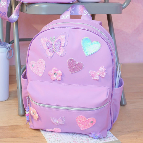 Butterfly, Heart, Daisy, & Bow Patched Large Backpack – OMG