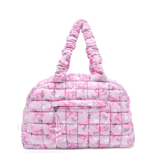 Quilted Scrunchies Floral Bow Printed Medium Duffle Bag