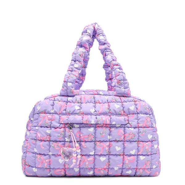 Quilted Scrunchies Floral Bow Printed Medium Duffle Bag