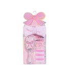 Pink Gingham Bow Hair Accessory Set including a plush spa headband, hairbrush with shaky confetti, 4 hair clips, and assorted hair scrunchies 