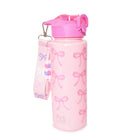 pink bow plastic water bottle with detachable wristlet 
