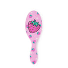 Strawberry Pink Printed Hair brush, with a large rhinestone strawberry print in the center of the brush