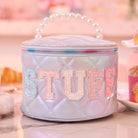 Photoshoot Image of Blue Metallic 'Stuff' Round Glam Bag