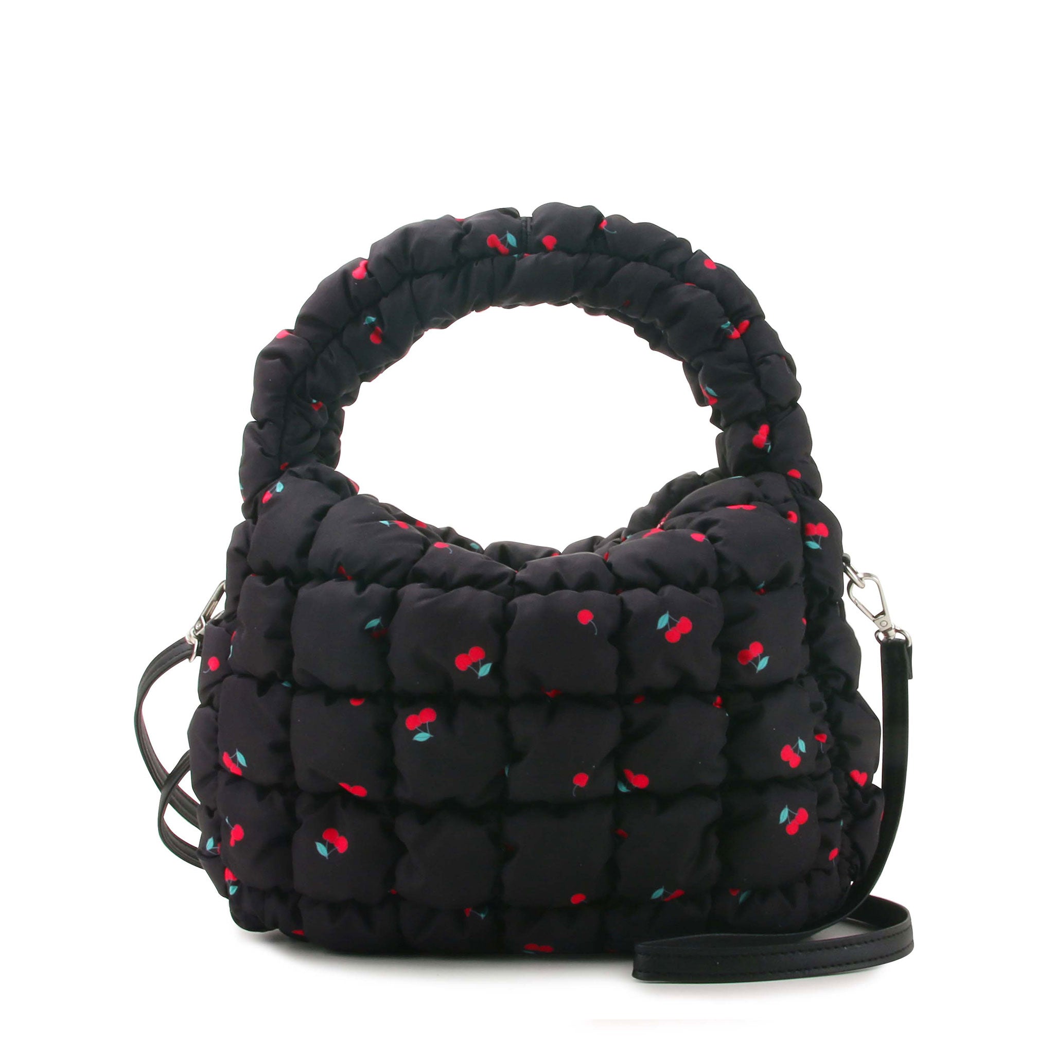 Front View of Black Cherry Printed Scrunch Mini Hobo Bag