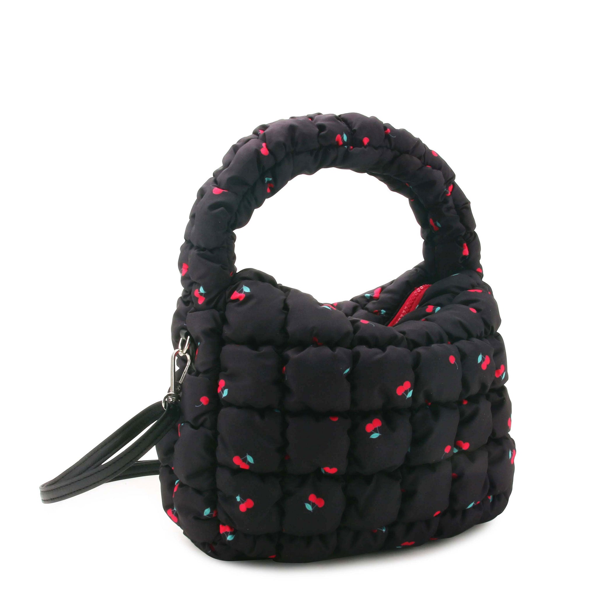 Side View of Black Cherry Printed Scrunch Mini Hobo Bag