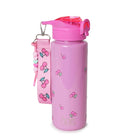 Pink water bottle with cherry design and matching pink wristlet
