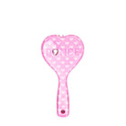 Front view of a heart printed & heart-shaped hairbrush with varsity letters 'dance' 