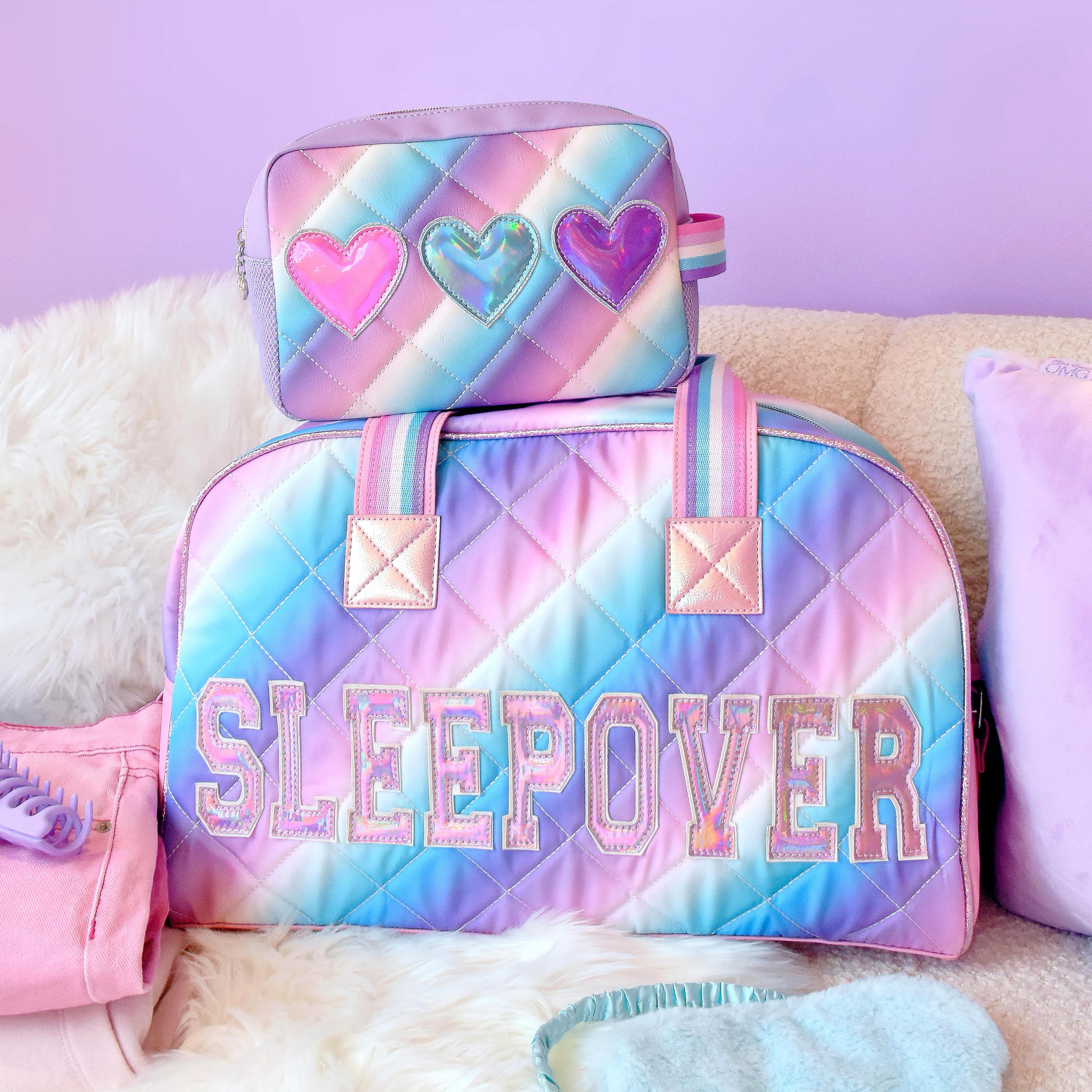 Photo of Sleeepover Duffle Bag and Heart Print Pouch