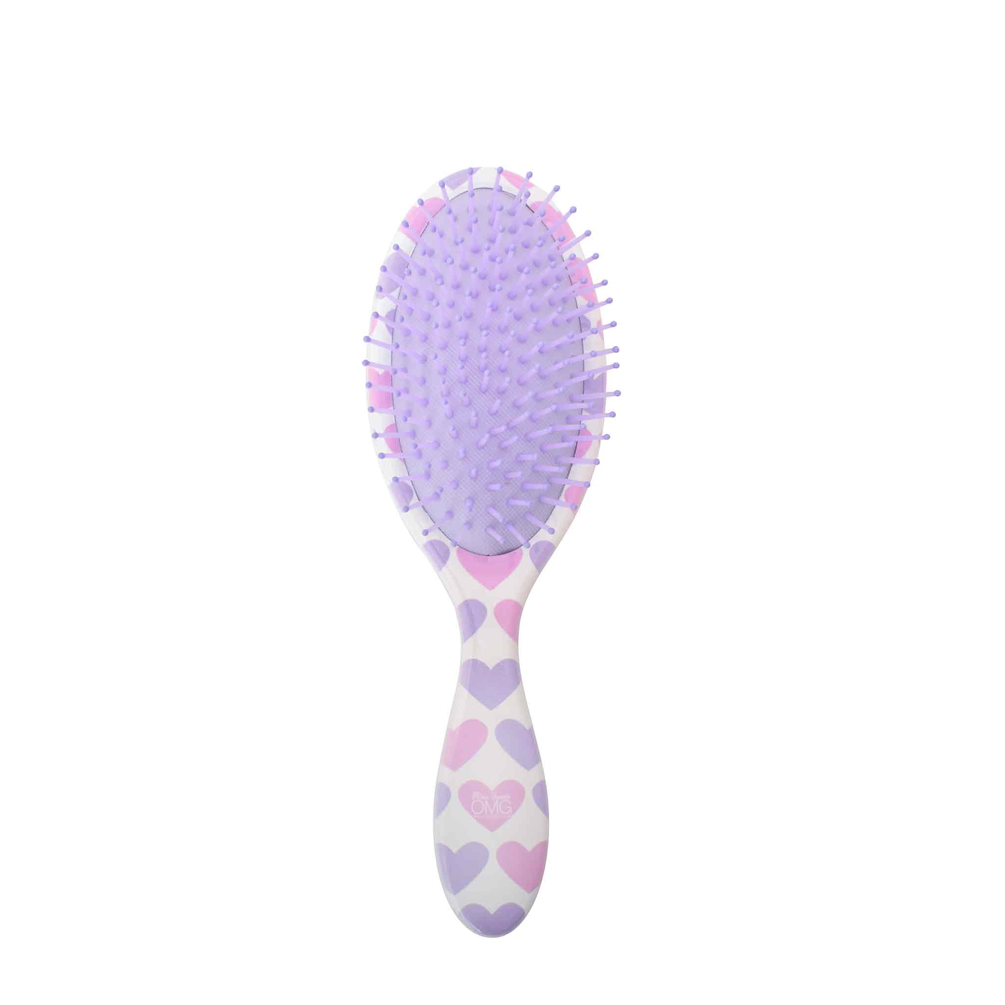 Back view of 'Glam' heart-printed round hairbrush