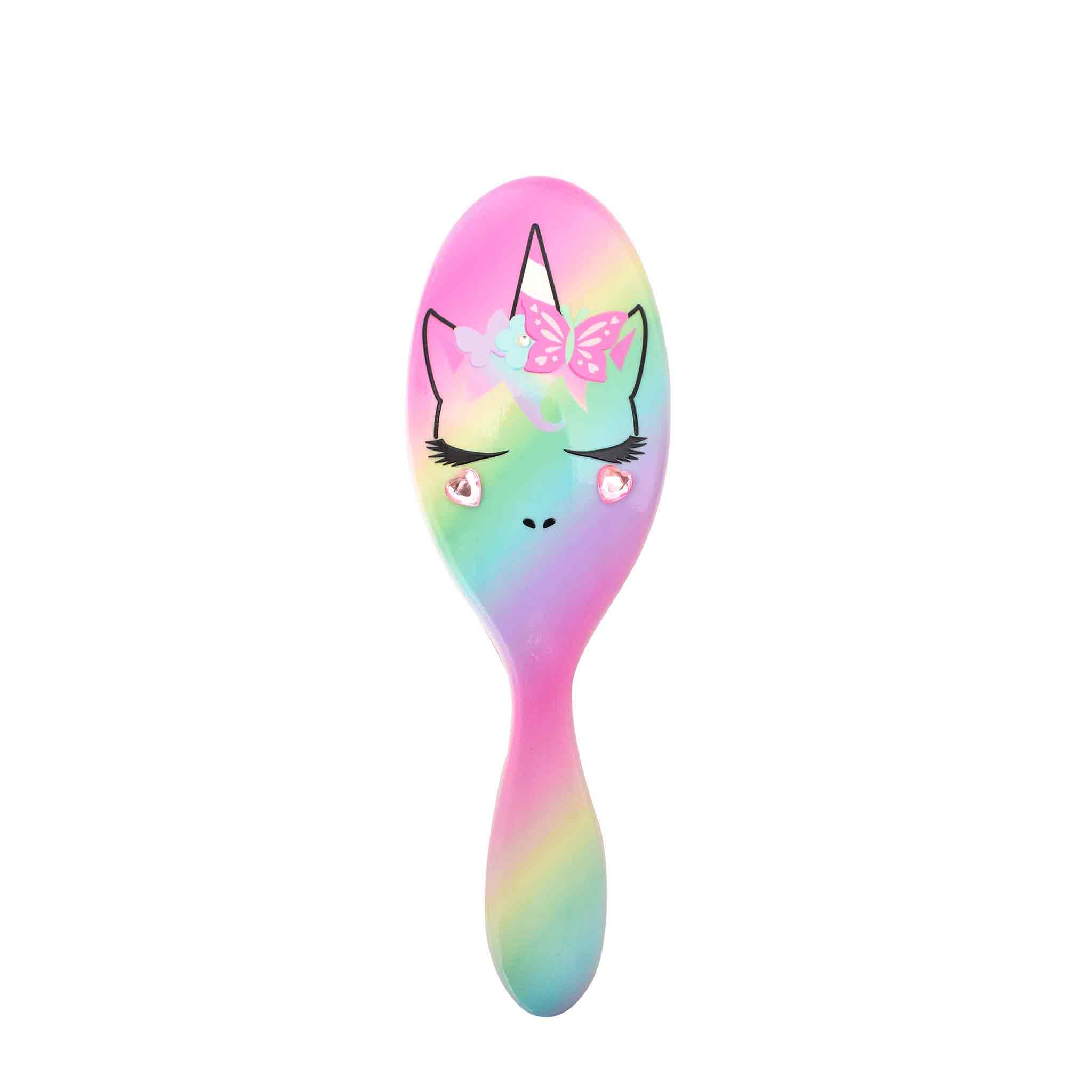 Front view of Miss Gwen unicorn ombre-printed round hairbrush