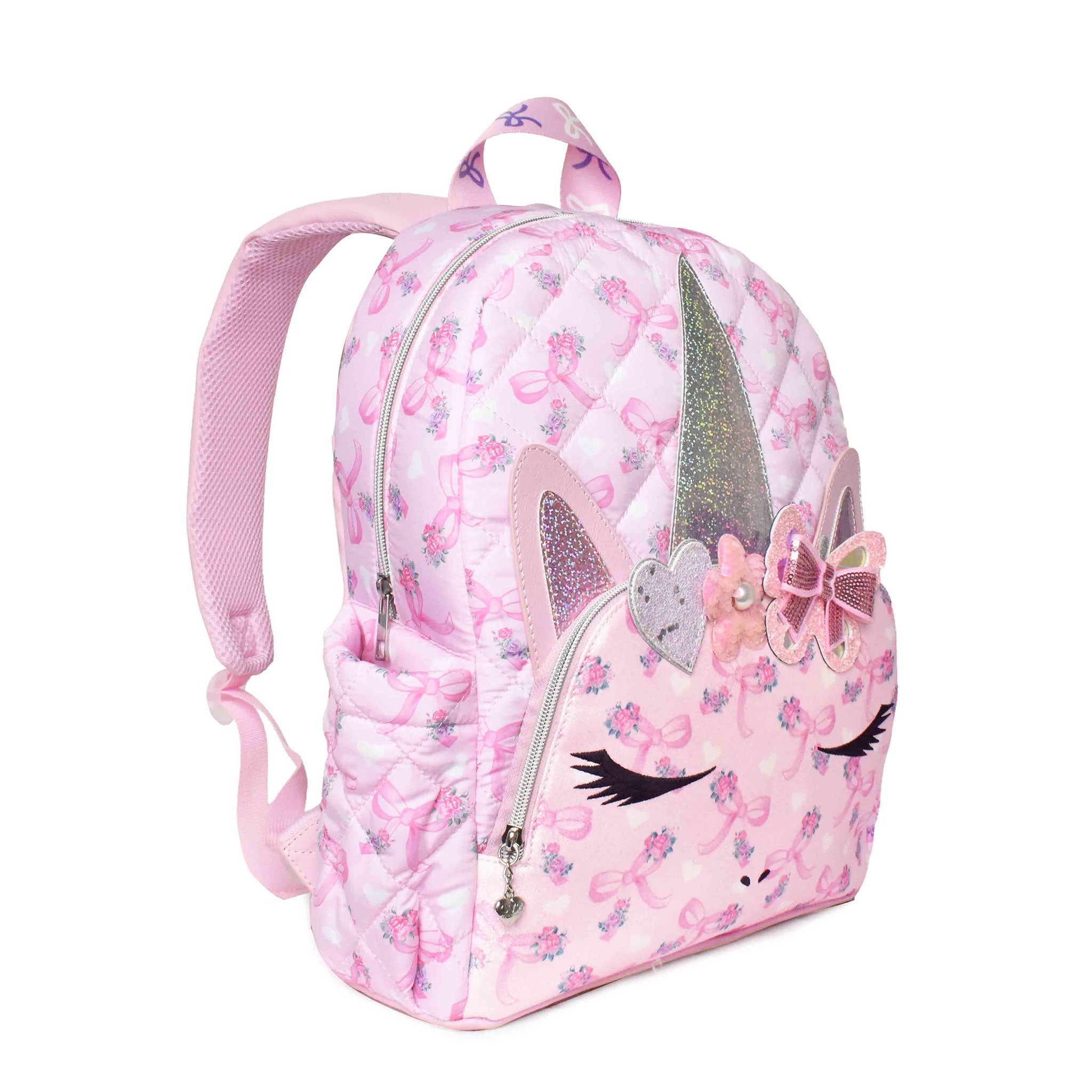 Miss Gwen Unicorn Glitter Floral Print Quilted Large Backpack