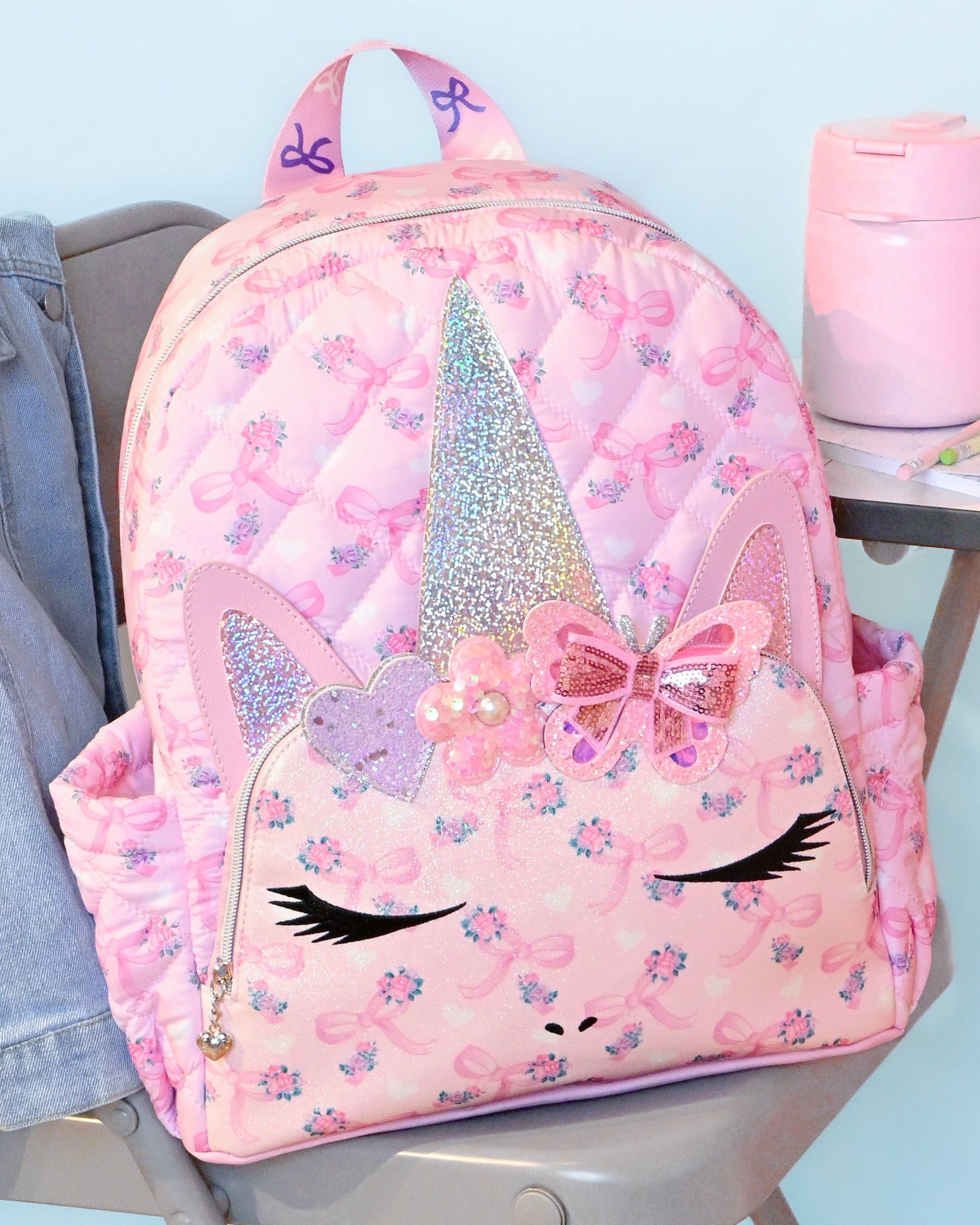 Miss Gwen Unicorn Glitter Floral Print Quilted Large Backpack