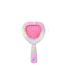 back view of a rainbow plush heart-shaped hairbrush