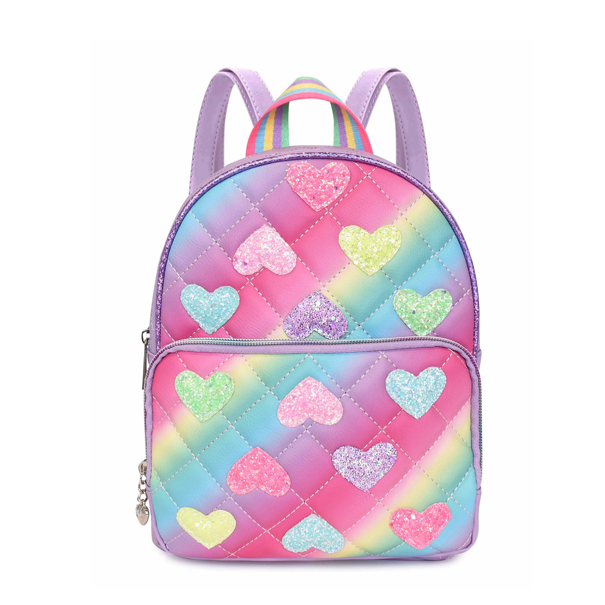 Glitter Heart Patched Ombre Quilted Mini Backpack OMG Accessories