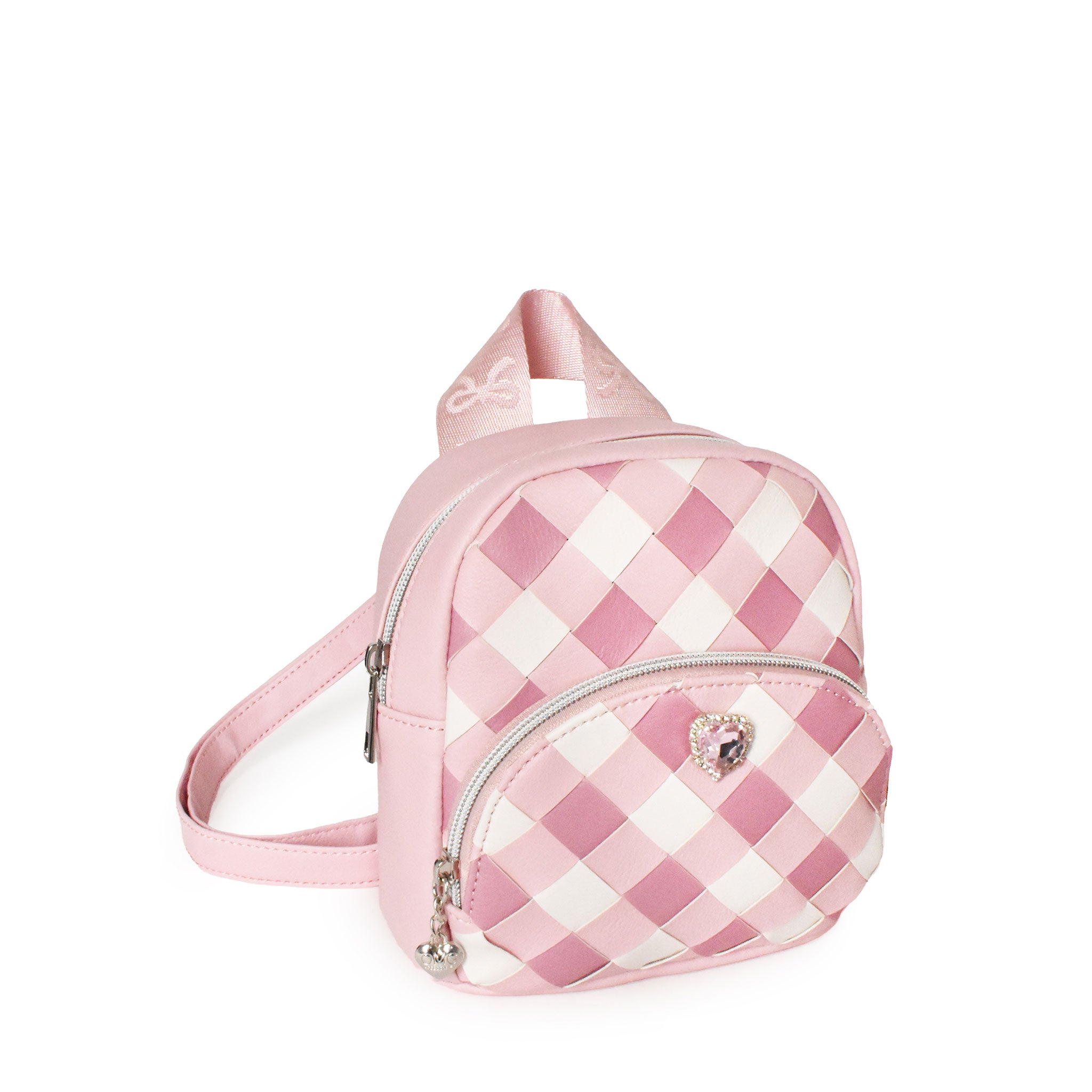 gingham woven micro mini backpack with heart geam
