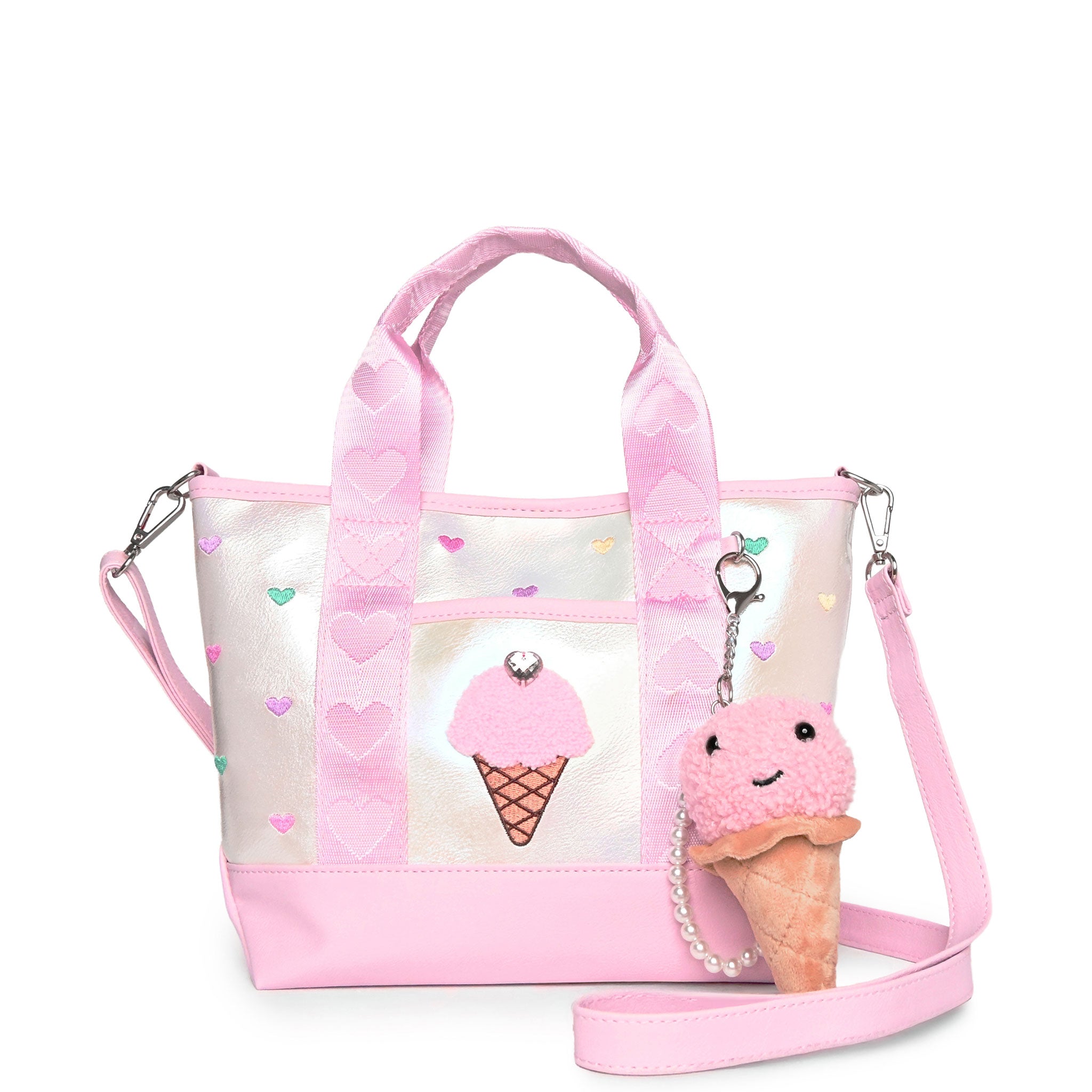 Metallic Ice Cream Embroidered Mini Tote Bag with Charm – OMG