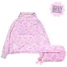 Bundle Set of an oversized lavender floral bow print hoodie and matching cosmetic pouch