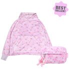 Bundle Set of an oversized lavender floral bow print hoodie and matching cosmetic pouch