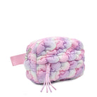 side view of a nylon quilted fanny pack in an ombre with a sports zipper pull