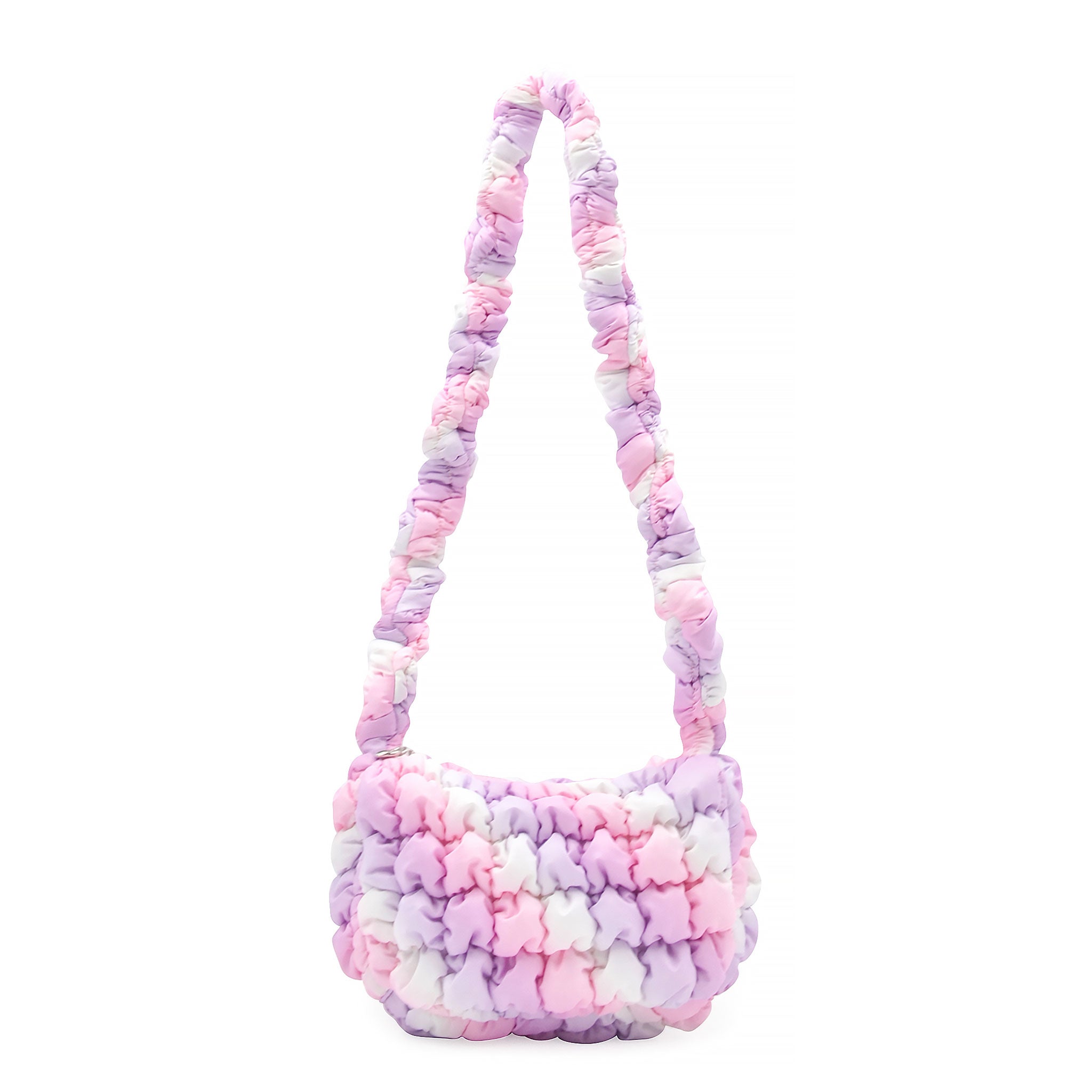 front view of an ombre long handle nylon quilted crossbody bag 