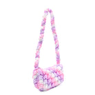 side view of an ombre long handle nylon quilted crossbody bag 
