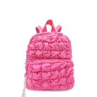 front view of a hot pink quilted scrunch mini backpack