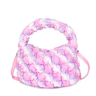 front view of a quilted puffer ombre  mini hobo crossbody bag