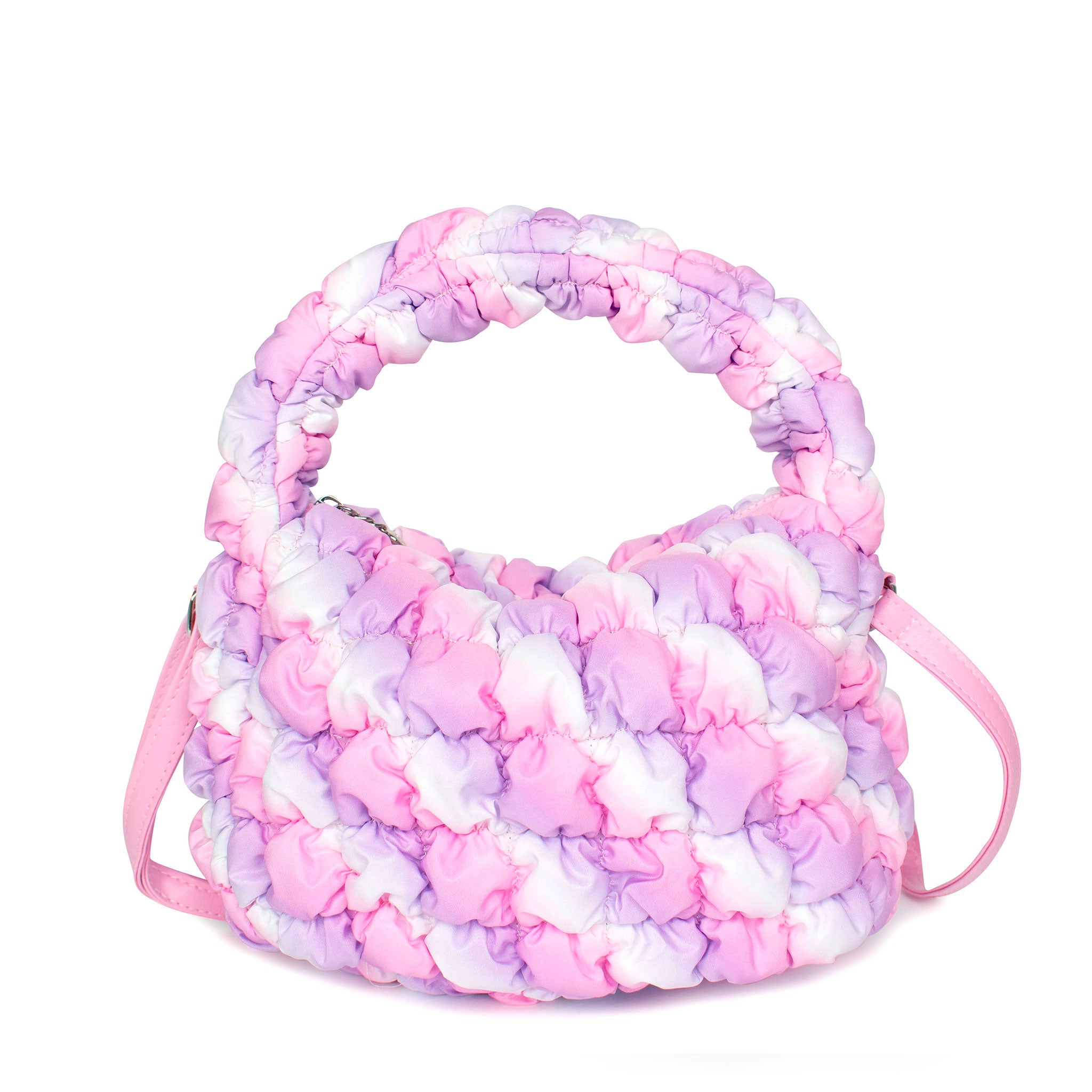 front view of a quilted puffer ombre  mini hobo crossbody bag