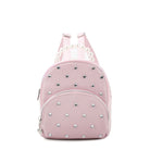 pink micro mini backpack with rhinestone studs and pearl top handle 