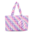 front view of a pink purple and white nylon quilted large tote bag with matching coin purse