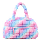 front view of an ombre quilted nylon medium duffle bag with sports zipper pull