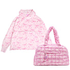 Bundle Set of a Pink Fleece Bow Print Oversized Blanket Hoodie with a Pink Scrunchie Bow Print Duffle Bag