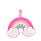 front view of a silicon rainbow shaped luggage tag