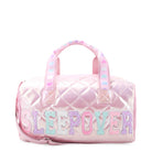 pink holographic quilted 'SLEEPOVER' large duffle bag