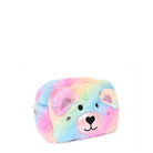 side view of a teddy bear face rainbow ombre plush pouch 