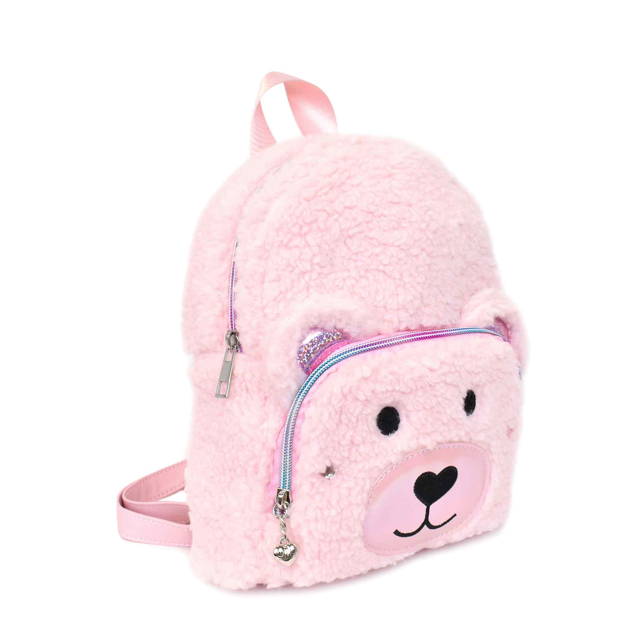 Side View of Pink Sherpa Teddy Mini Backpack